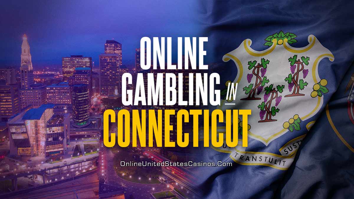 webpage featured an image titled: Online Gambling in Connecticut. With images of buildings and cityscapes from CT