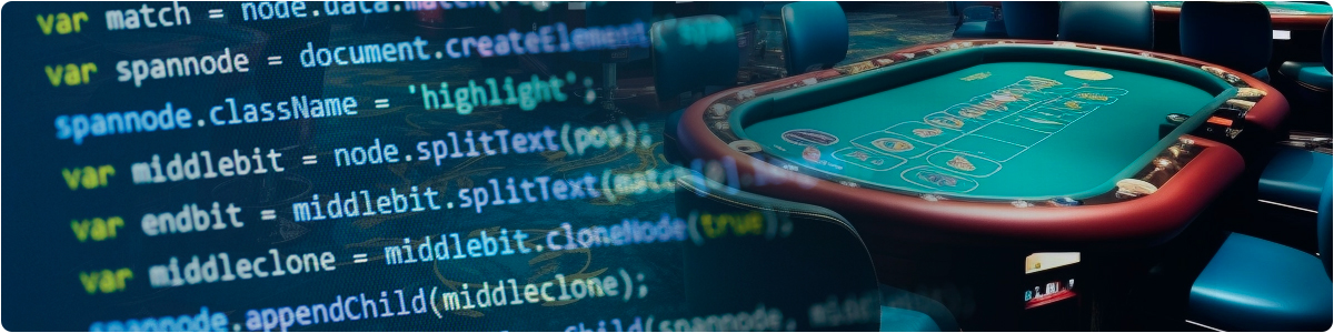 Image of a casino table with software code overlayed on top. 