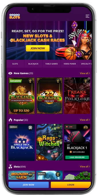 Super Slots Homepage Mobile Screenshot