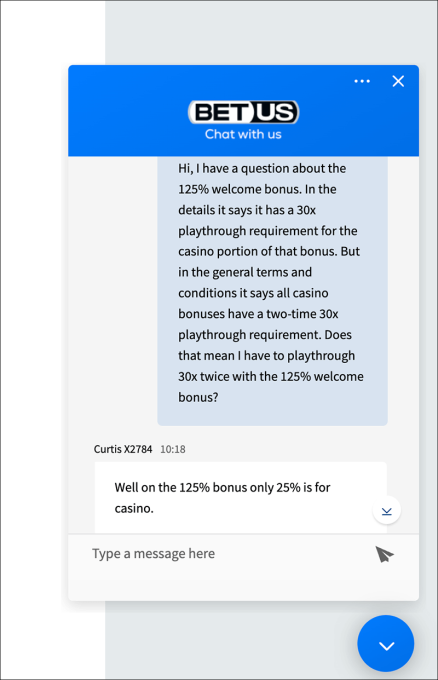 BetUS Live Chat Customer Support 1