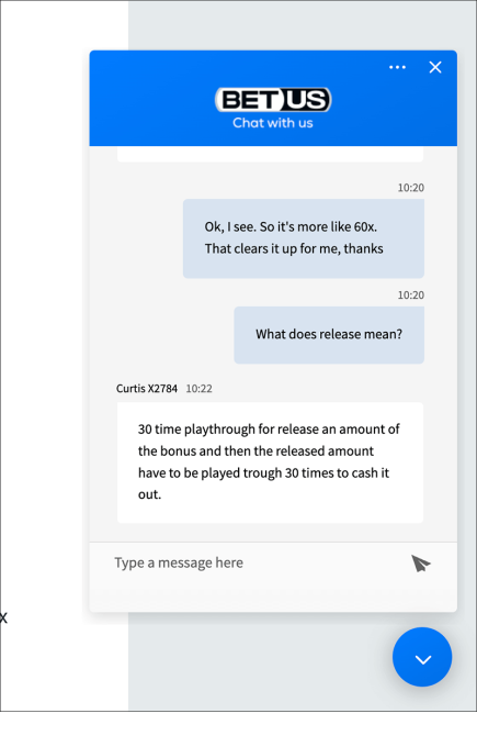 BetUS Live Chat Customer Support 3
