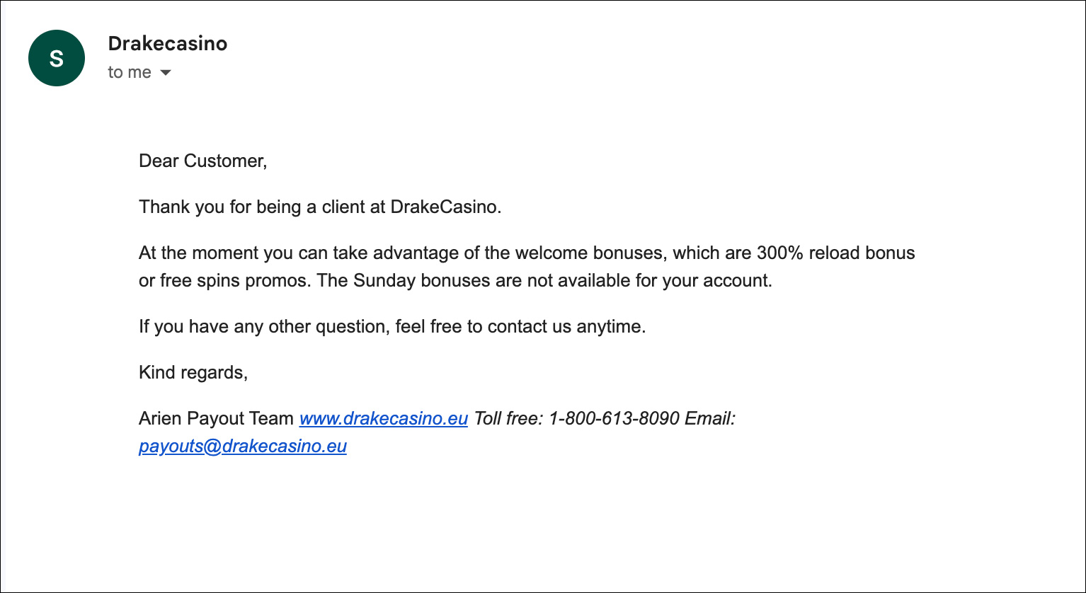 Drake Casino Email Customer Support