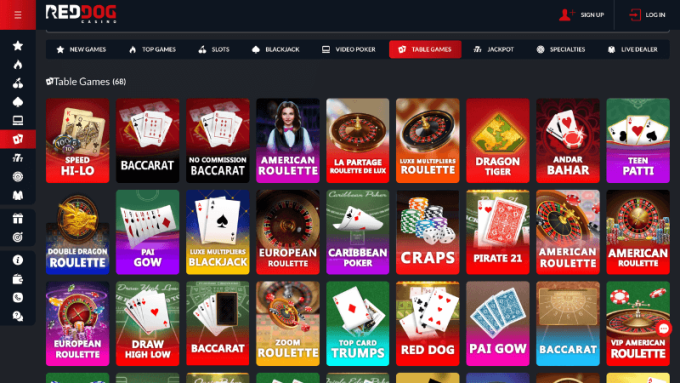 Red Dog Casino Baccarat Section Screenshot