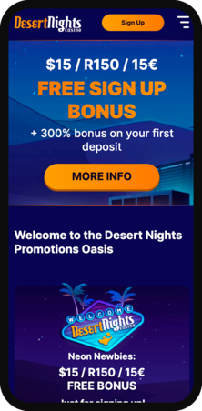 Desert Nights mobile bonus landing page screenshot 