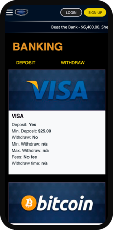Screenshot of Banking Page at Lincoln Casino
