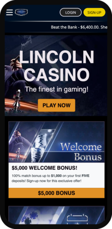 Lincoln Casino Mobile Homepage Screenshot