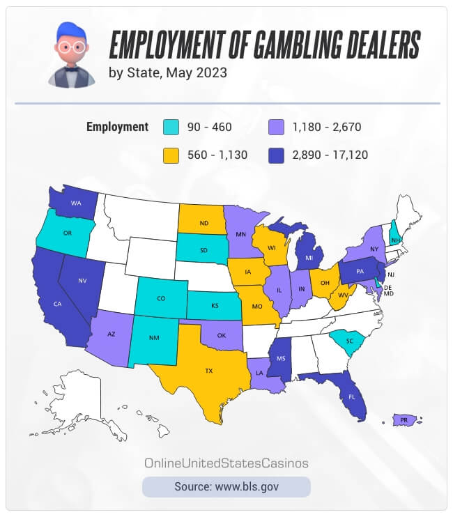 Employment of Gambling Dealers Map