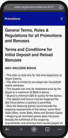 Vegas Casino mobile PROMOTIONS