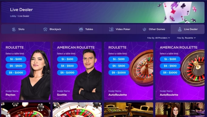 betus live dealer casino catalog