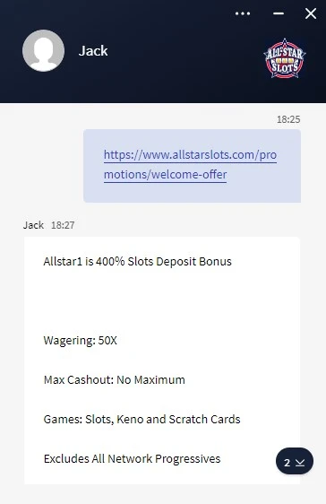 All-start casino James testing customer support screenshot 4