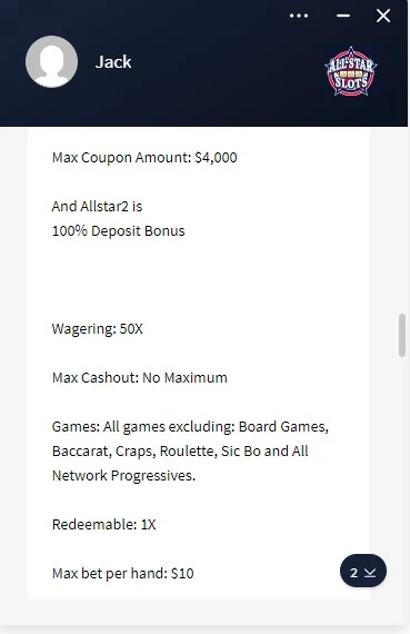 All-start casino James testing customer support screenshot 5