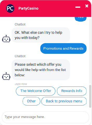 Party Casino Chat Reply
