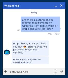 William hill customer support example